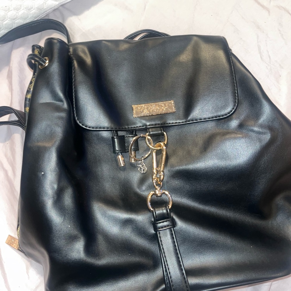 Versace Black Leather Backpack with Gold Hardware